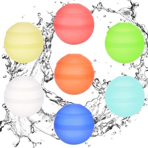 LOMUG 7 Stück Wiederverwendbare Wasserballon Selbstschließend, Wasserbomben Selbstdichtend, Outdoor Wasserspielzeug Wiederverwendbar Magnet für Kinder und Erwachsene, Silikon Outdoor, Wasserpark Pool von LOMUG