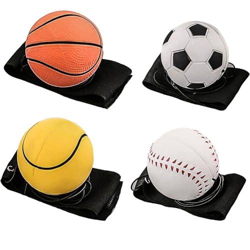 LOMUG 4 Stück Handgelenk Return Ball, Springball mit Schnur,Ball Mit Schnur Kinder, Stressabbau Ball Fingerübungen,Gummi Rebound Ball,Sport Andgelenkball,Sport Spielzeug für Kinder Erwachsen von LOMUG