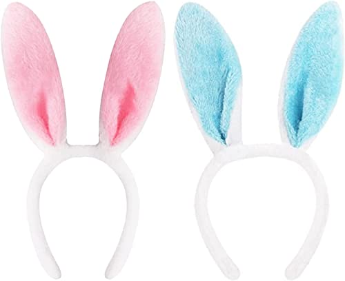 LOMYLM 2 x Osterhasenohren-Stirnbänder für Kinder, Plüsch-Hasenohren, Haarbänder, Häschen-Kostümzubehör für Ostern, Geburtstag, Cosplay-Party (Pink & Blau) von LOMYLM