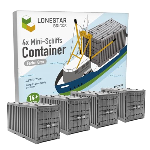 LONESTAR Klemmbausteine I Schiffs Container Set I 4er Set Frachtcontainer I Grau| kompatibel mit Klemmbausteinen Anderer Hersteller von LONESTAR