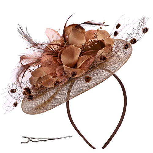 Fascinator elegant modisch für Braut Hochzeit Weihnachten Halloween Kostüm Bankett Karneval Fasching Royal Kopfschmuck hut aus Mesh mit Federn vintage Schleier Mädchen Frauen Damen Headwear klein von LONTG