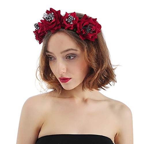 Halloween Stirnband Blumen Totenköpfen Haarreif Damen Mädchen Haarband Elastisch Kopfband Cosplay Maskerade Mottoparty Haarschmuck Kopfbedeckung Halloween Karneval Fasching Kopfschmuck Kostüm Zubehör von LONTG