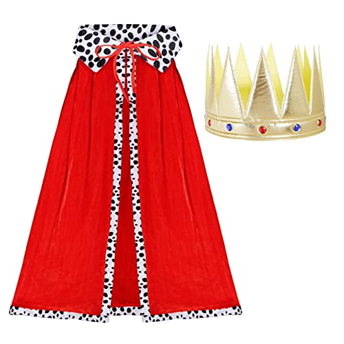 LOOPES 2tlg Prinz Umhang Rot König Umhang Kinder Königsumhang Halloween Samtmantel Umhang Ritter Kostüm Prinz Umhang Königsmantel mit König Krone für Cosplay Fasching Mottoparty Karneval 100cm von LOOPES