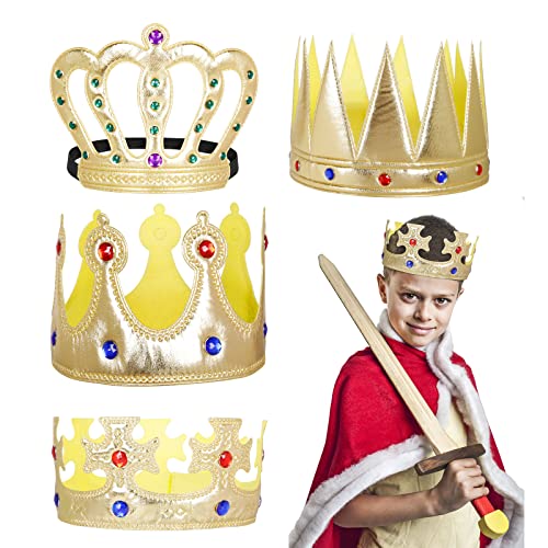 LOOPES 4tlg König Krone Gold Königskrone Königinnen Königin Krone Mittelalter Crown für Kinder Erwachsene Königskostüm Königsumhang Karneval Mottoparty Cosplay Halloween Kostüm, Durchmesser 19 cm von LOOPES