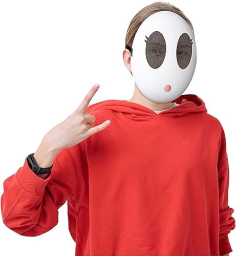 LOOPES Shy Guy Maske Mädchen Lustige Maske Halloween Maske Jumpman Weiße Maske Voll Face Maske Partymaske Halloween Cosplay Kostüm für Kinder Halloween Karneval Fasching Cosplay Party von LOOPES