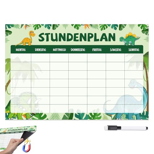 LOOPES Dino Stundenplan Magnetisch Abwischbar Jungen Dinosaurier Einschulung Geschenk Kinder Stundenplan Wochenplaner Lern Stundenplan inkl. Stift für Junge Mädchen Schulanfang von LOOPES