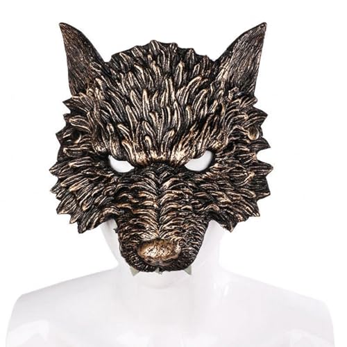 LOOPES Wolfsmaske, gruselig, goldfarben, Werwolf-Maske, großer böser Wolf, Kostüm, Zubehör, Tier-Gesichtsmaske, Halloween, Wolfsmasken für Erwachsene, Kinder, Karneval, Maskerade, Halloween, von LOOPES