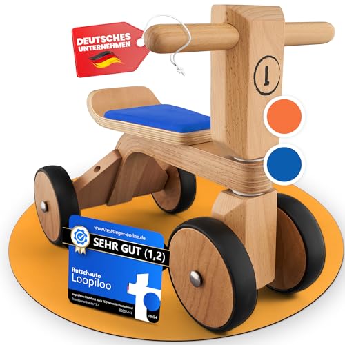 LOOPILOO Kinder Laufrad ab 1 Jahr bis 15kg [Farbe Blau] [Spielzeug aus Holz] [Indoor & Outdoor] [Geschenk Baby Jungs & Mädchen] Rutschauto Lauflernrad Kids Toys - Ihr Kind jetzt fördern! von LOOPILOO