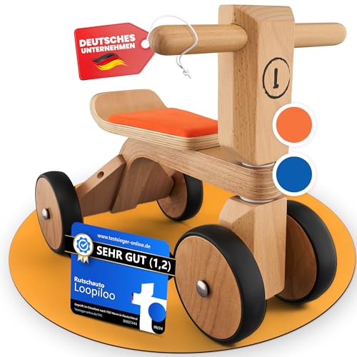 LOOPILOO Kinder Laufrad ab 1 Jahr bis 15kg [Farbe Orange] [Spielzeug aus FSC® Holz] [Indoor & Outdoor] [Geschenk Baby Jungs & Mädchen] Rutschauto Lauflernrad Kids Toys - Ihr Kind jetzt fördern! von LOOPILOO