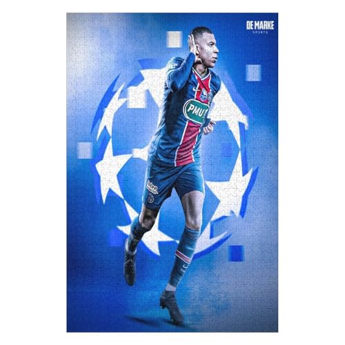 Erwachsene Kinderpuzzle 1000 Teile Wooden Puzzle Mbappe Puzzles Fußballspieler Puzzle Lernspielzeug Spiele Familiendekoration (75x50) cm von LOPUCK