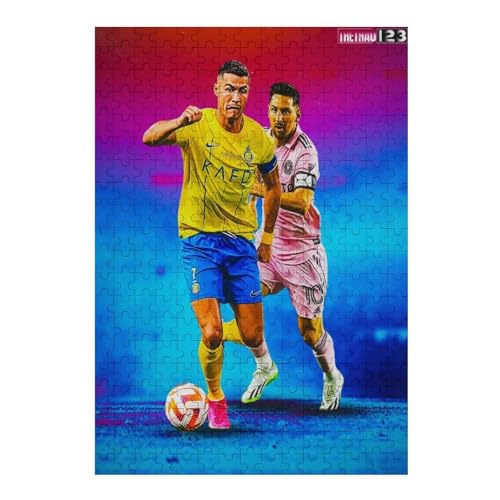 Erwachsene Kinderpuzzle 300 Teile Wooden Puzzle Ronaldo Messi Puzzles Fußballspieler Puzzle Lernspielzeug Spiele Familiendekoration (40x28) cm von LOPUCK