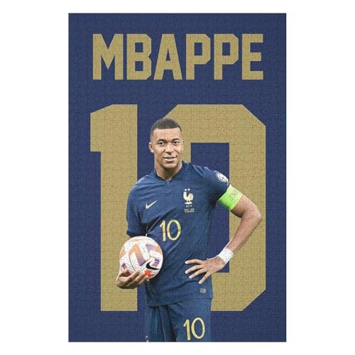 Mbappe 1000 Teile Wooden Puzzle Erwachsene Kinder Puzzle Schwierigkeitsgrad Puzzles Fußballspieler Puzzles Familie Dekoration Lernspielzeug Spiele (75x50) cm von LOPUCK