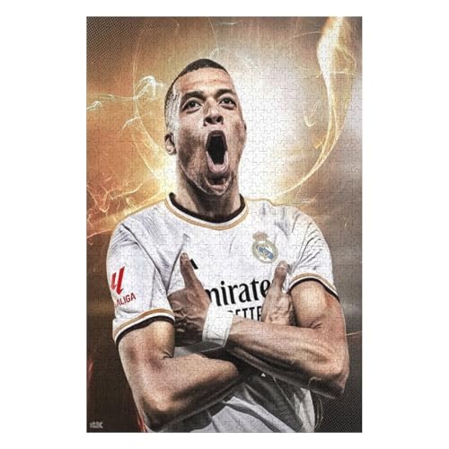 Mbappe Madrid Erwachsene Puzzle 1000 Teile Puzzle Fußballspieler Wooden Puzzle Lernspielzeug Spiel Familiendekoration (75x50) cm von LOPUCK