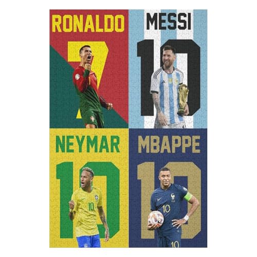 Puzzle 1000 Teile Ronaldo Messi Neymar Mbappe Puzzle Erwachsene Wooden Puzzles Fußballspieler Puzzle Familie Dekoration Bildung Spiel Spielzeug (75x50) cm von LOPUCK