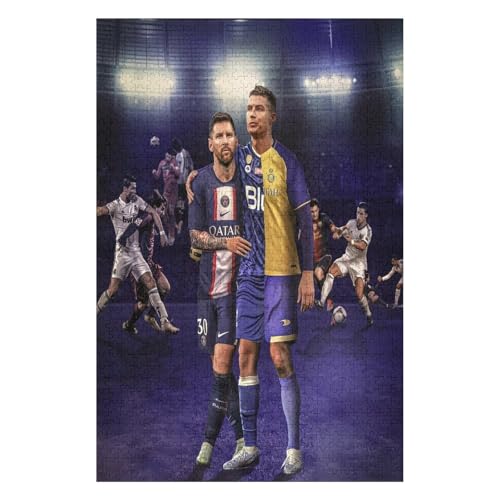 Puzzle 1000 Teile Ronaldo Messi Puzzle Erwachsene Puzzle Fußballspieler Wooden Puzzles Familie Dekoration Bildung Spielzeug Spiel (75x50) cm von LOPUCK