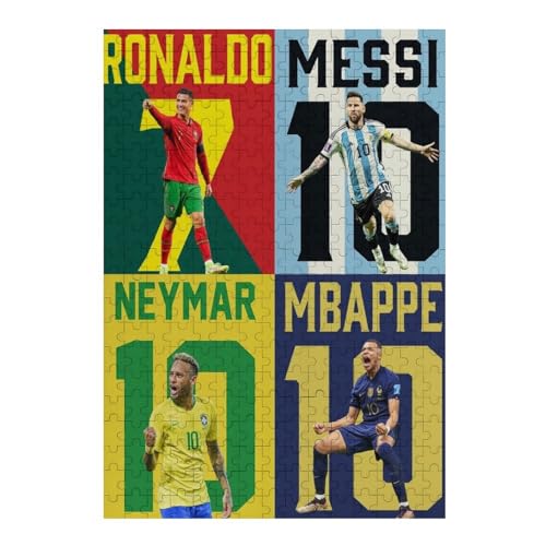 Puzzle 300 Teile Ronaldo Messi Neymar Mbappe Puzzles Erwachsene Schwierigkeitsgrad Wooden Puzzles Fußballspieler Puzzle Lernspiele Spielzeug (40x28) cm von LOPUCK