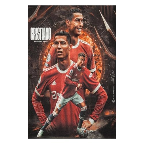 Ronaldo Erwachsene Puzzle 1000 Teile Puzzle Fußballspieler Wooden Puzzle Lernspielzeug Spiel Familiendekoration (75x50) cm von LOPUCK