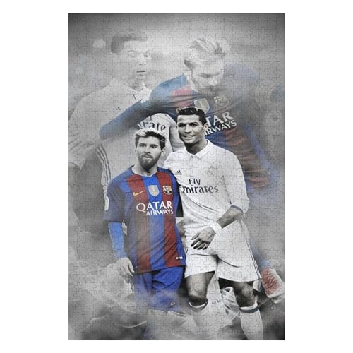 Ronaldo Messi 1000 Teile Wooden Puzzle Erwachsene Kinder Puzzle Schwierigkeitsgrad Puzzles Fußballspieler Puzzles Familie Dekoration Lernspielzeug Spiele (75x50) cm von LOPUCK