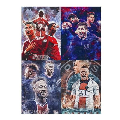 Ronaldo Messi Neymar Mbappe 500 Teile Uzzles Erwachsene Puzzle Fußballspieler Schwierigkeit Wooden Puzzles Familie Dekoration Bildung Spiel Spielzeug (52x38) cm von LOPUCK