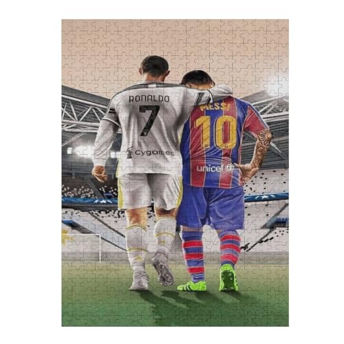 Ronaldo Messi Puzzle Erwachsene Fußballspieler Puzzles 500 Teile Wooden Puzzles Bildung Spielzeug Spiel Familie Dekoration (52x38) cm von LOPUCK