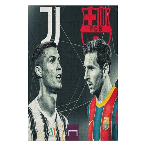 Ronaldo Messi Puzzles 1000 Teile Puzzle Jungen Und Mädchen Puzzle Fußballspieler Puzzles Lernspiele Spielzeug Familiendekoration (75x50) cm von LOPUCK