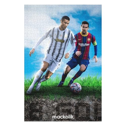 Ronaldo Messi Puzzles 1000 Teile Puzzle Jungen Und Mädchen Puzzle Fußballspieler Puzzles Lernspiele Spielzeug Familiendekoration (75x50) cm von LOPUCK