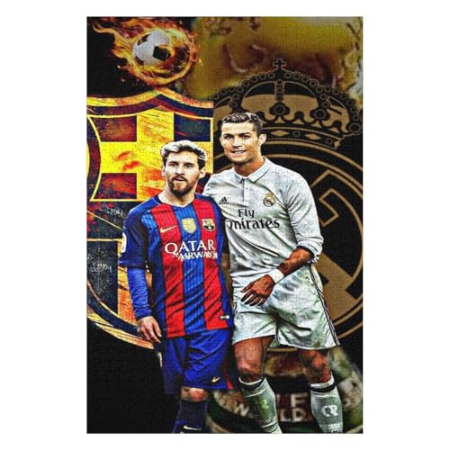 Ronaldo Messi Puzzles 1000 Teile Puzzle Jungen Und Mädchen Puzzle Fußballspieler Puzzles Lernspiele Spielzeug Familiendekoration (75x50) cm von LOPUCK