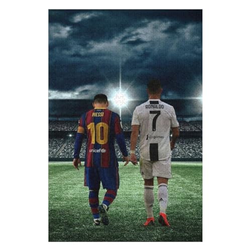 Ronaldo Messi Puzzles Erwachsene Puzzle 1000 Teile Puzzle Fußballspieler Wooden Puzzle Lernspielzeug Spiel Familiendekoration (75x50) cm von LOPUCK