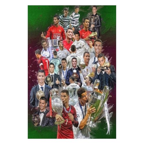 Ronaldo Puzzles Erwachsene Puzzle 1000 Teile Puzzle Fußballspieler Wooden Puzzle Lernspielzeug Spiel Familiendekoration (75x50) cm von LOPUCK