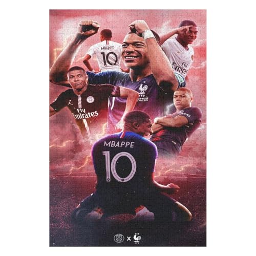 LOPUCK Holz Puzzle 1000 Teile Mbappe Fußballer Puzzle Erwachsene Bildung Spielzeug Familie Dekoration (75x50) cm von LOPUCK