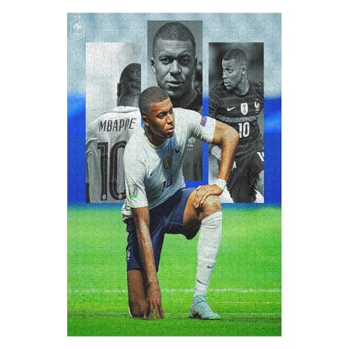 Wooden Puzzles 1000 Teile Mbappe Puzzle Erwachsene Puzzle Schwierigkeitsgrad Puzzle Fußballspieler Puzzle Lernspiel Spielzeug (75x50) cm von LOPUCK