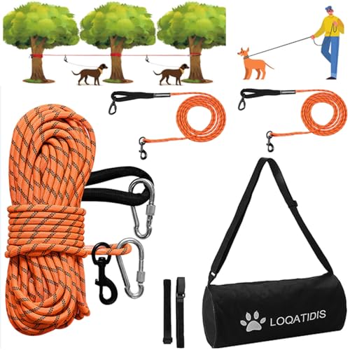 3In1 Hundeleine aus Kabel, 50/100ft Tragbar Überkopf Trolley System. Reflektierende Hundeleine Training Seil für Camping Parks Wandern im Freien + große Umhängetasche (30m+2 * 3m-Orange) 3In1 Hundeleine aus Kabel, 50/100ft Tragbar Überkopf Trolley System. Reflektierende Hundeleine Training Seil für Camping Parks Wandern im Freien + große Umhängetasche (30m+2 * 3m-Orange) von LOQATIDIS