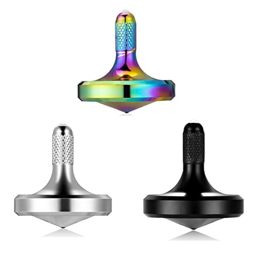 LOQATIDIS Edelstahl-Metallkreisel, Schleuderzeit über 8 Minuten, Tötungszeit Unterhaltung Dekompressions-Gyroskop-Spielzeug, einfache Arbeit lustiges Zappel-Spielzeug (3PCS Schwarz+ Silber+Bunt/M) von LOQATIDIS