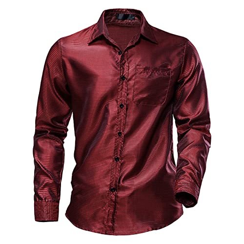 Disco Hemd Herren 70er ,Metallic Glänzend Bronzing Kleid Hemd Stehkragen Anzug Discs Schlagermove Party Shirt mit Taschen Disco-Hemd Männer 80er Jahre kleidung Nachtklub Mottoparty Karneval Kostüm von LOSSLO