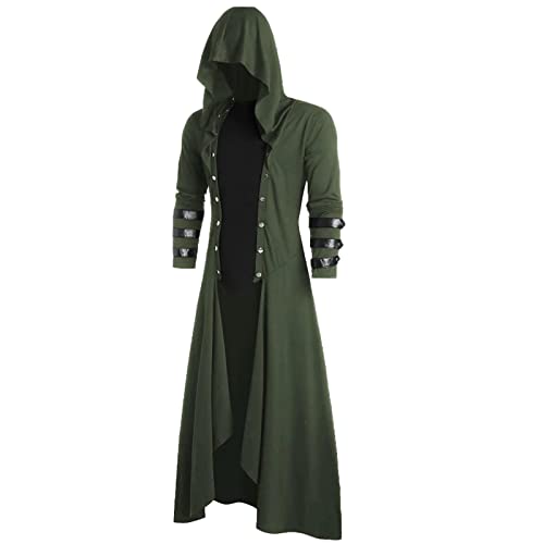 Gothic Jacke Herren ,Mittelalter Mantel Herren,Steampunk Jacke Herren Vintage Hoodie Kapuzenjacke Umhang mit Kapuze Punk Mäntel Kapuzenpullover Cosplay Fasching Karneval Halloween Kostüm Sweatjacke von LOSSLO