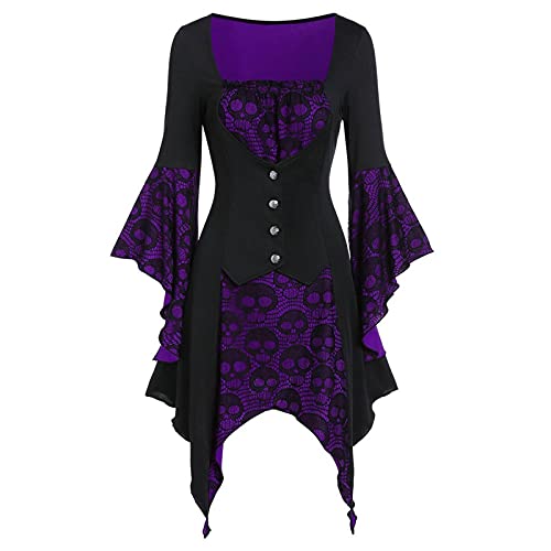 Gothic Kleider Damen Trompetenärmel, Steampunk Midikleid Vampir, Knielang Hexenkleid mit Unregelmäßiger SaumHexen Verbandkleid Halloween Kostüm Karneval Party Faschingskostüme Festival Rave Cosplay Gothic Kleider Damen Trompetenärmel, Steampunk Midikleid Vampir, Knielang Hexenkleid mit Unregelmäßiger SaumHexen Verbandkleid Halloween Kostüm Karneval Party Faschingskostüme Festival Rave Cosplay von LOSSLO