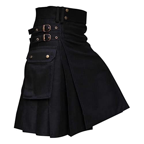 Gothic Rock Herren, Steampunk Rock Herren Schwarz Schottischer Faltenrock Mode Plisseerock Midirock Vintage Mittelalter Röcke Taschenröcke Cosplay Halloween Karneval Kostüm Gothic Rock Herren, Steampunk Rock Herren Schwarz Schottischer Faltenrock Mode Plisseerock Midirock Vintage Mittelalter Röcke Taschenröcke Cosplay Halloween Karneval Kostüm von LOSSLO