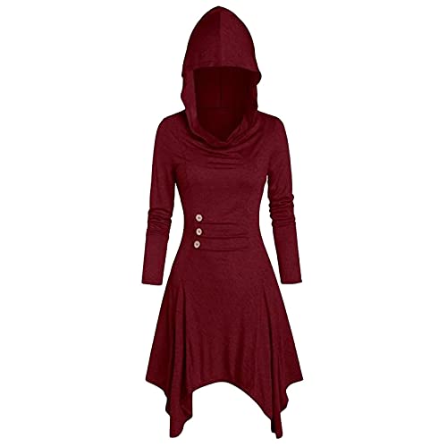 Halloween Kostüm Damen, Schnürkleid Damen mit Kapuze Langarm Gothic Kleidung Vintage Mittelalter Gebunden Taille Kleid Elegant Maxikleider Renaissance Kleider Frauen Festlich Cosplay Halloween-kostüm von LOSSLO