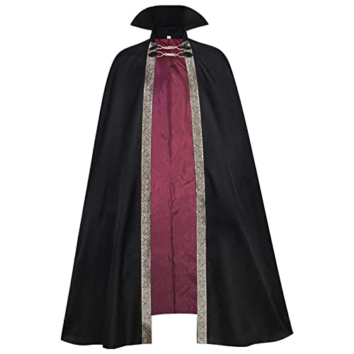 Halloween Kostüm Vampir Umhang mit Stehkragen Herren Damen Mittelalter Umhang Schwarz Cape Robe Vintage Gothic Mantel Vampirumhang Cosplay Uniform für Männer Erwachsene Karneval Fasching Themenparty von LOSSLO