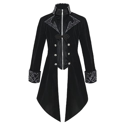 Herren Steampunk Frack - Gothic Jacke Herren Midi Schwarz Renaissance Mantel mit Reißverschluss Retro Viktorianische Hof Gehrock Elegant Tuxedo Theater Performance Piraten Kleidung Halloween Kostüm Herren Steampunk Frack - Gothic Jacke Herren Midi Schwarz Renaissance Mantel mit Reißverschluss Retro Viktorianische Hof Gehrock Elegant Tuxedo Theater Performance Piraten Kleidung Halloween Kostüm von LOSSLO