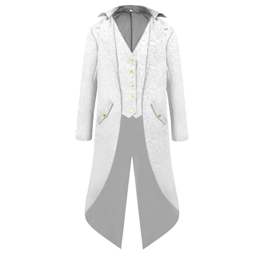 Herren Steampunk Tuxedo - Gothic Frack Herren Lang Loose fit Klassiker Weiß Glitzer Mantel Renaissance Gehrock Elegant Jacke 70er Viktorianische Hof Piraten Vampir Cosplay Kleidung Halloween Kostüm Herren Steampunk Tuxedo - Gothic Frack Herren Lang Loose fit Klassiker Weiß Glitzer Mantel Renaissance Gehrock Elegant Jacke 70er Viktorianische Hof Piraten Vampir Cosplay Kleidung Halloween Kostüm von LOSSLO