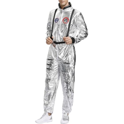 LOSSLO Astronaut Kostüm Herren Frauen Astronautenkostüm für Erwachsene Raumfahrtanzug Mit Taschen Und ReißVerschluss Jumpsuit Space Cosmonauten Weltraum Spacewalk Outfit Für Halloween Karneval LOSSLO Astronaut Kostüm Herren Frauen Astronautenkostüm für Erwachsene Raumfahrtanzug Mit Taschen Und ReißVerschluss Jumpsuit Space Cosmonauten Weltraum Spacewalk Outfit Für Halloween Karneval von LOSSLO