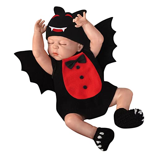 LOSSLO Halloween Kostüm Baby, Fledermaus kostüm kinder mit Big Ear Hut & Flügel Unisex Baby Strampler Set Halloween Party Outfits Cosplay Kleidung Karneval Festival für Neugeborene 0-24 Monate von LOSSLO