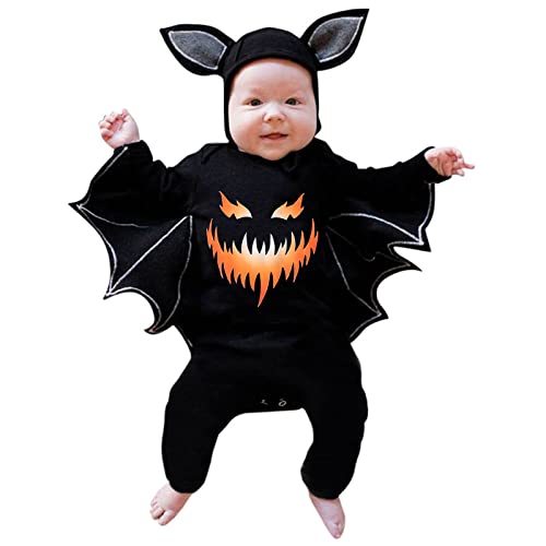 LOSSLO Halloween Kostüm Baby, Fledermaus kostüm kinder mit Big Ear Mütze Unisex Baby Strampler Set Halloween Party Outfits Cosplay Kleidung Karneval Festival für Neugeborene 3-24 Monate von LOSSLO