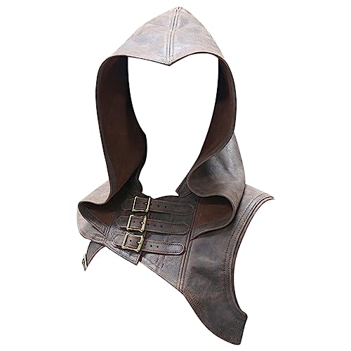 LOSSLO Halloween Kostüm Unisex Leder Haube Gugel Mittelalter Gugel Kapuze Herren Damen Umhang Renaissance Kapuzenumhang Hood Vintage Gothic Cowl Hut Kurzhaube Pirat Cosplay Karneval Kleidung von LOSSLO