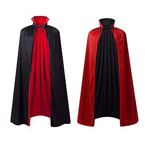 LOSSLO Halloween Kostüm Vampir Umhang mit Stehkragen Damen Herren Mittelalter Umhang Schwarz und Rot Cape Robe Vintage Gothic Mantel Vampirumhang für Erwachsene Karneval Fasching Cosplay Themenparty von LOSSLO