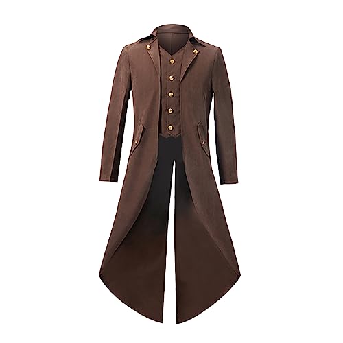 LOSSLO Steampunk Herren Jacken, Frack Mantel Herren Lang Mode Vintage Mittelalter Gehrock Renaissance Kostüme Viktorianische Gothic Kleidung Mittelalter Palast Mantel Halloween Kostüme Karneval Party von LOSSLO