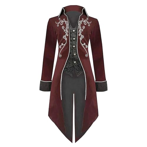 LOSSLO Steampunk Herren Jacken, Frack Mantel Herren Langarm Stehkragen Vintage Mittelalter Gehrock Renaissance Kostüme Viktorianische Gothic Kleidung Mittelalter Palast Mantel Halloween Kostüme Party von LOSSLO