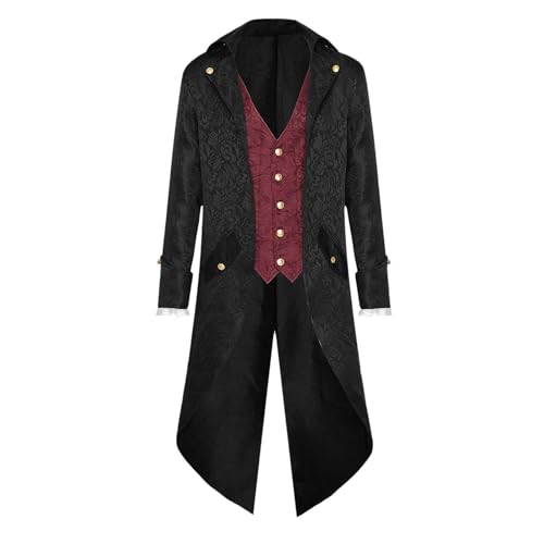 LOSSLO Steampunk Herren Jacken, Frack Mantel Herren Midi Vintage Mittelalter Gehrock Renaissance Kostüme Viktorianische Gothic Kleidung Mittelalter Palast Mantel Halloween Kostüme Vampir Cosplay von LOSSLO