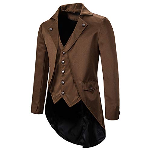 LOSSLO Steampunk Herren Mantel, Frack Jacket Herren Lang Anzug Mittelalter Gehrock Renaissance Kostüme Viktorianische Gothic Kleidung Mittelalter Palast Jacketn Halloween Kostüme Karneval Party von LOSSLO